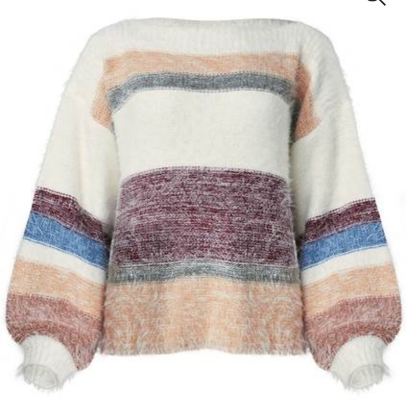 VENUS Women's Striped Eyelash Sweater - White Multi, size xs - Picture 5 of 12